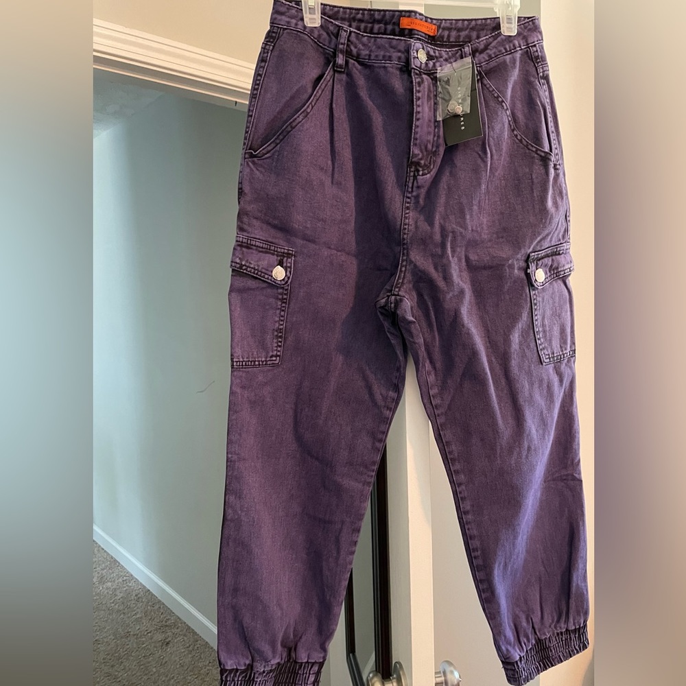 Denim cargo joggers